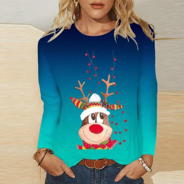 T-shirts pour femmes Medium Womens Womens Daily Christmas Snowflakes Print O Neck Tops Long Sleeve Round Crazy Yoga Ruched Shirt