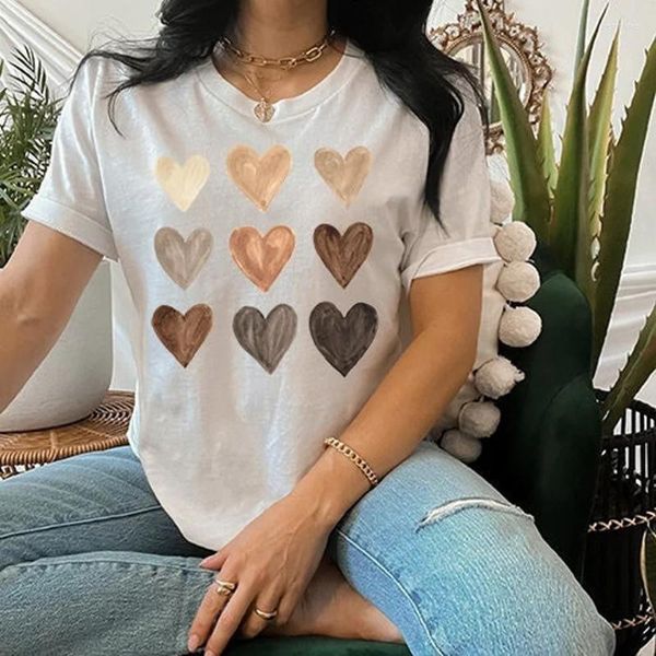 Camisetas de mujer Camiseta con estampado de corazones de melanina Verano Mujer Manga corta Camisetas de moda lindas Camiseta con gráfico de orgullo negro BLM Igualdad Camisa vintage