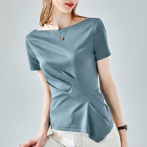 T-shirts pour femmes T-shirt à manches courtes en coton mercerisé Design d'été pour femmes Couleur unie irrégulière Mode Y2k Tops All Neon Store
