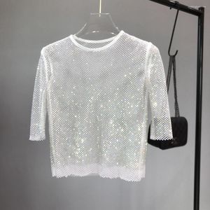 T-shirts voor dames Mesh Diamond Crystal Coat Ultra Fairy Inside Take Party Bling Uitgehold ongevoerd bovenkledingstuk en glanzend overhemd