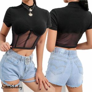 T-shirts pour femmes T-shirts en maille Femme Streetwear Cropped Top Chemise à manches courtes Ladies Clubwear Skinny Slim Fit Tops