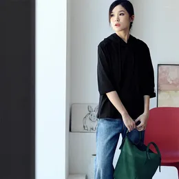 T-shirts pour femmes MICOCO T9262C Version coréenne de Casual Simple Multi-Color Minceur Tout-en-un Patch Tissu Cinq-Quarts Manches À Capuchon