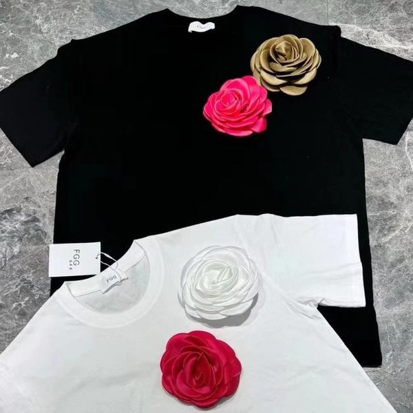 T-shirts pour femmes mi-longueur fleurs détachables chemise en coton 2024 été à manches courtes t-shirt hauts t-shirts jeune femme vêtements ventes