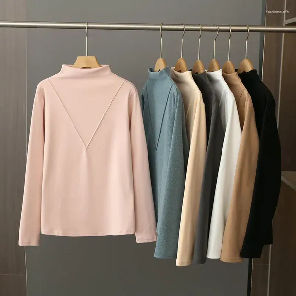 Camisetas para mujer, camiseta con cuello alto, camiseta térmica Dralon de otoño e invierno para mujer, camisetas de manga larga a la moda, camisetas más cálidas