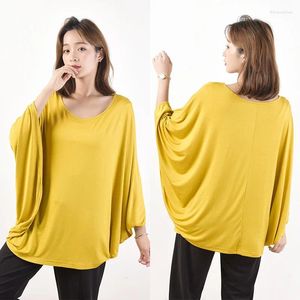 T-shirt manches chauve-souris pour femmes, décontracté, ample, col rond, grande taille, couleur unie