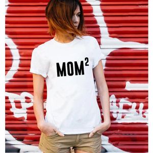 Dames T-shirts Moeder van 2 Katoenen T-shirt Grappig Moederdag Cadeau T-shirt Outfits Schattig Dames Grafisch Babyshower T-shirt Top Femme Drop