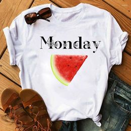 T-shirts pour femmes Monday Watermelon Hauts à la mode pour femmes T-shirts blancs aux fruits mignons Summer Casual