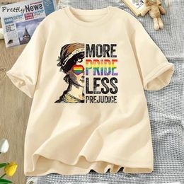 Dames T-shirts Meer trots minder vooroordelen T-shirt Lgbt Gay Proud Ally Maand Shirt Dames Heren LGBTQ T-shirt Zomer Katoen Korte mouw Tops