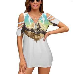 Dames T Shirts Mountain Bike Gear Shirt Fashion Zip Off schoudertop korte mouw vrouwen witte hobby hobby's