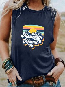 Camisetas de mujer Mountain MaMa Llegada Día de la madre Camiseta sin mangas Mujeres Divertido Verano Casual Top Regalo para mamá Cumpleaños