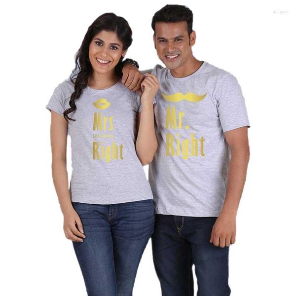 Camisetas de mujer Mr. Mrs. Right pareja camisa a juego para amantes marido esposa algodón verano amor carta mujeres hombres camisetas