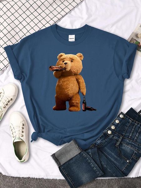T-shirts pour femmes Mr.Teddy Bear est un amateur de bière T-shirts imprimés Hipster Créativité Tshirt Sport Col rond Softtee Tops Tendance Individuel