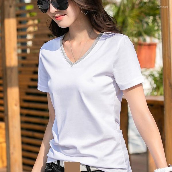 Camisetas de mujer MRMT 2023, camiseta de algodón de manga corta con cadena de Metal y cuello en V, camiseta de ocio para mujer, camisetas de Color liso