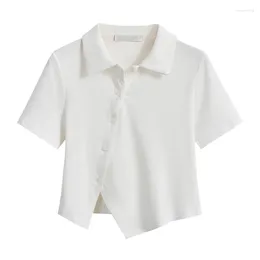 Dames t shirts mrmt 2024 merk witte t-shirt korte mouwen slanke polo kraag onregelmatige blouse navel-blootgestelde jurktoppen voor vrouw