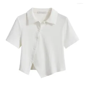 Dames t shirts mrmt 2024 merk witte t-shirt korte mouwen slanke polo kraag onregelmatige blouse navel-blootgestelde jurktoppen voor vrouw