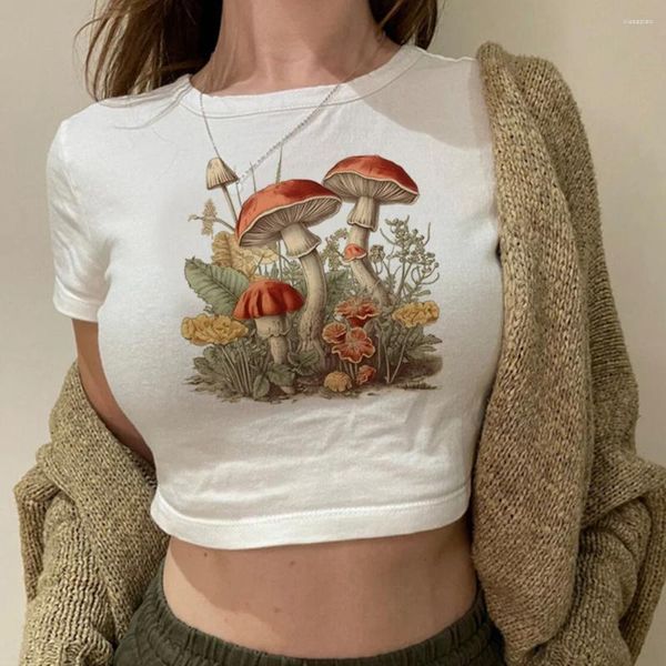 Camisetas de mujer setas góticas Trashy Fairycore Crop Top femenino gótico lindo Hippie camisetas