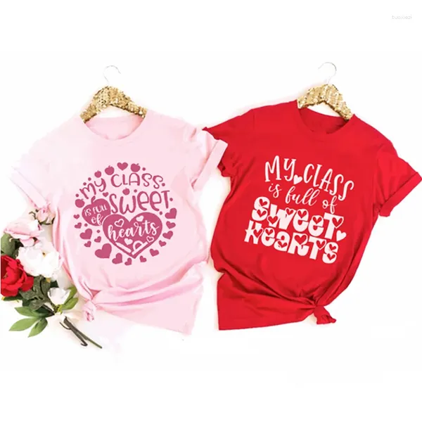 Camisetas de mujer Mi clase está llena de dulces corazones Camisa del día de San Valentín del maestro Maestro San Valentín Top de moda San Valentín Rojo Rosa Damas