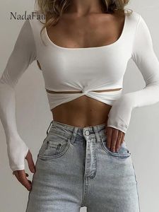 T-shirts Femmes Nadafair Cut Out Col Carré Automne Casual Basic Manches Longues Skinny Blanc Femmes Chemise Crop Top Y2K Vêtements Noir Slim