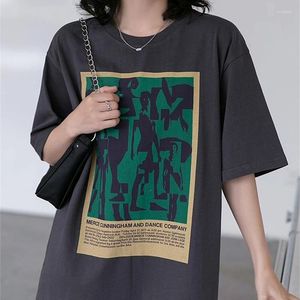 T-shirts pour femmes nodic chics Chire femme gris foncé vintage coton peinture esthétique y2k vêtements lâches décontractées manches coréennes à manches coréennes
