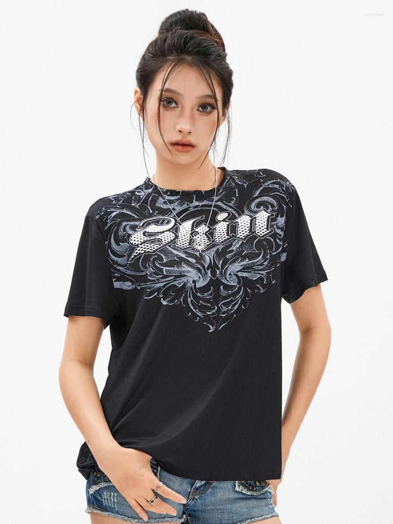 Kadın Tişörtleri Nvzhuang Kadınlar Sy2k Grunge Giysileri Mürettebat Boyun Kısa Kollu T-Shirts Mektuplar Günlük Sokak Giyim için Yaz Üstleri Yazdır