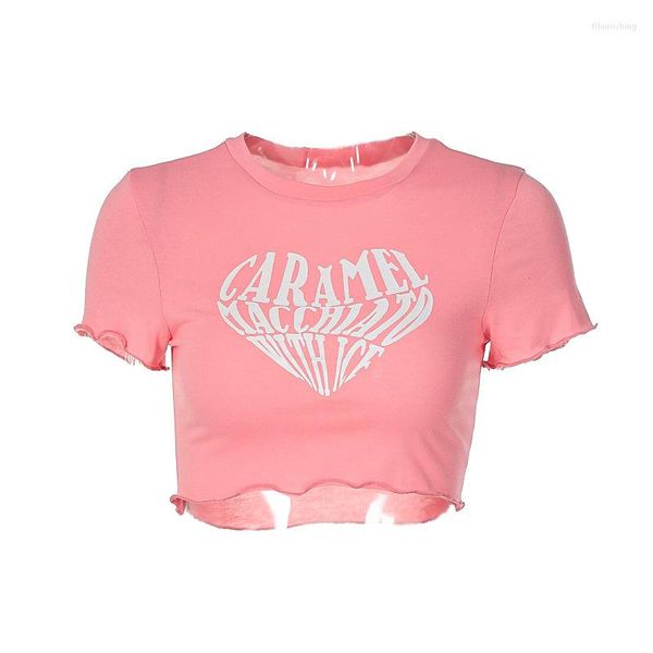 Camisetas de mujer cuello redondo estilo vaina exponer ombligo estampado del alfabeto cómoda camisa suave verano venta al por mayor ocio al aire libre desgaste señoras