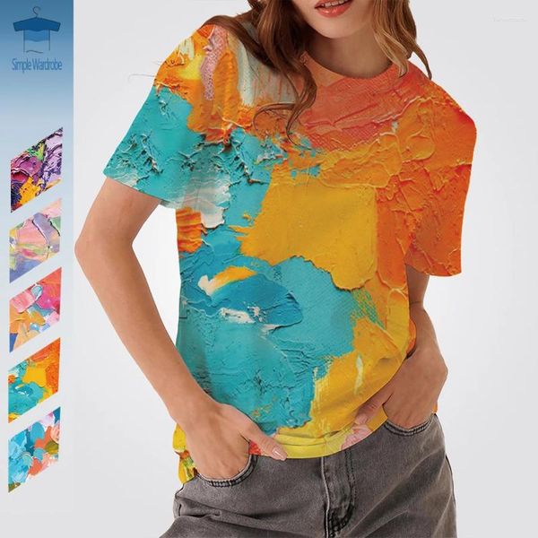 Camisetas para mujeres Pintura al óleo de la impresión 3D Pigmento colorido Camisetas de moda para mujeres Top de manga corta de gran tamaño