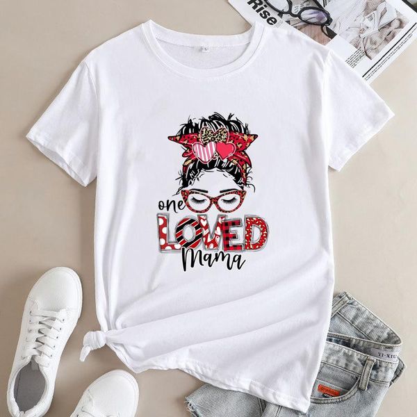 T-shirts pour femmes One Loved Mama T-shirt Cute Women Valentines Mom Life T-shirts Vintage Mother's Day Gift Tee Shirt Top