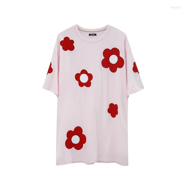 T-shirts femme Original rose fleuri mi-long à manches courtes T-shirt jupe été all-match robe femme 223623