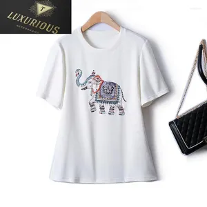 Dames T-shirts Oversized T-shirt 2024 Koreaanse Mode Europese Ambachtelijke Kralen Lucht Katoen Dierlijke Figuur Zomer Creatieve Y2k Kleding