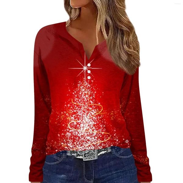 T-shirts pour femmes T-shirts surdimensionnés pour femmes Casual Christmas Santa Print Pull Tops Manches longues O-cou Fun Graphic Sweatshirt Vêtements