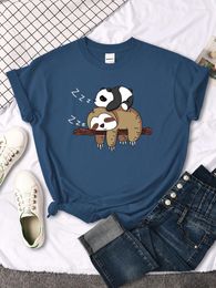 T-shirts femme Panda couché sur un paresseux imprimé femme T-shirt col rond t-shirts ajusté T-shirt surdimensionné manches courtes femmes