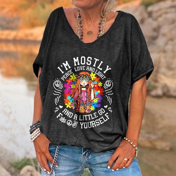 Camisetas de mujer Peace Love And Light Camiseta hippie estampada