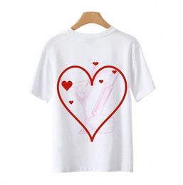 t-shirts pour femmes pêche en verre de vin rose imprimé rond cou rond lâche cott t-shirt à manches courtes n8gx #