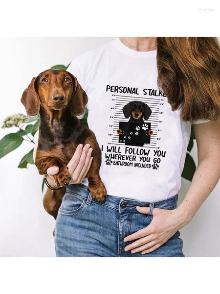 T-shirts pour femmes Personal Stalker Teckel Imprimer T-shirt d'été T-shirt à manches courtes T-shirts graphiques Femmes Dog Lover Streetwear Tumblr Vêtements Tops