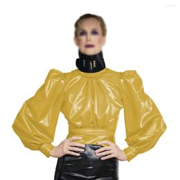 T-shirt à manches longues bouffantes en PVC transparent pour femme, haut transparent, pliable, vêtements de boîte de nuit, 7XL