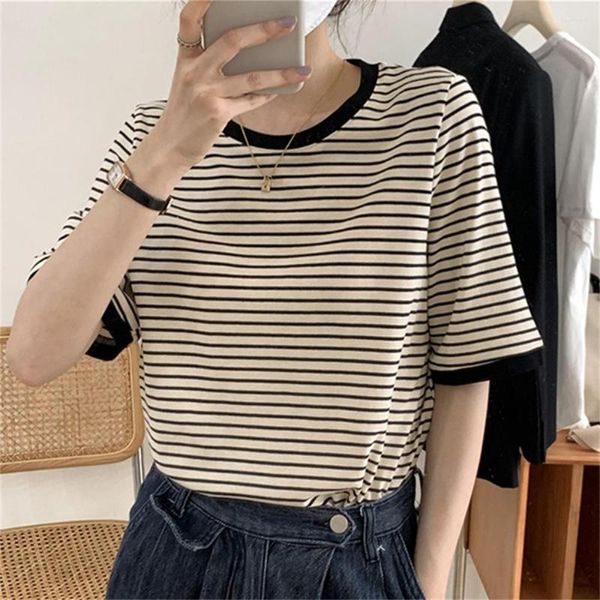 Camisetas para mujer PLAMTEE S-XL Camisetas a rayas para mujer 2023 Casual Chic Media manga Ropa de trabajo suelta Office Lady Slim All Match Tees Tops