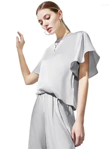 T-shirts pour femmes de grande taille Style coréen décontracté Satin solide dos fermeture éclair chemise d'été T-shirts 6XL manches évasées col rond T-shirts en soie hauts blanc