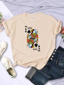 Dames T-shirts Poker Kaarten Schoppenvrouw Q Print Dames Shirt Mode Casual T-shirt Straat Korte mouw Kawaii Ademend T-shirt Dames