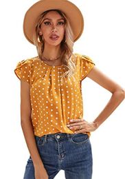 Dames t shirts polka dot print ronde nek korte mouwen dames 2023 zomer dunne dames shirt tops casual strand feest chiffon tshirt