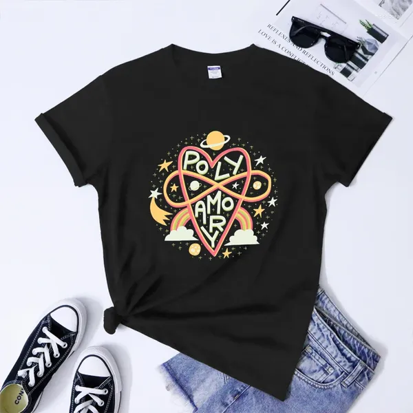 Camisetas para mujeres camisa de algodón poliamorial retro lgbt orgullo queer tops gráficos tees estéticos para adultos igualdad de género camisetas streetwear