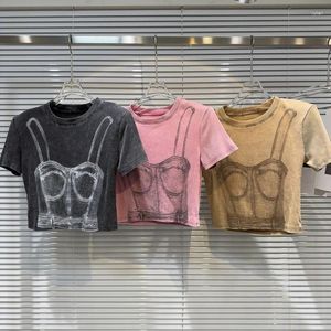 T-shirts pour femmes prempomp 2024 collection d'été à manches courtes à manches courtes à imprimé florale