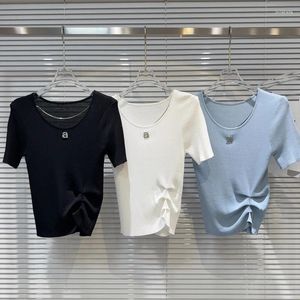 Dames t shirts prepomp 2024 zomercollectie korte mouwbrief Rhinestone ketting kettingontwerp breien shirt vrouwen gp89999