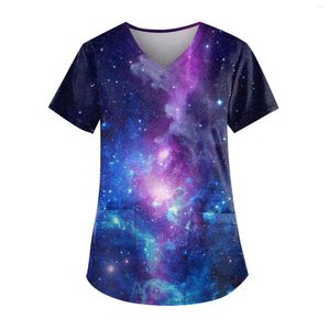Vrouwen T-shirts Afdrukken Uniform Werk V-hals Zak Beschermende Top Vrouwen Mode Blouse 2024 Shirt Voor Y2k