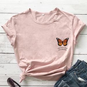 T-shirts pour femmes Protégez nos pollinisateurs T-shirt Esthétique Coloré Papillon Imprimé Vegan Tee Top Femmes Été Graphic Nature Tshirt