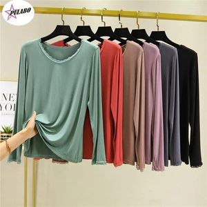 T-shirts pour femmes Pulabo Modal Bottom Shirt Spring and Automne à manches longues en dentelle à manches minces minces