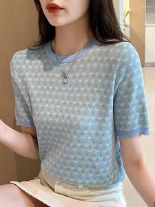 T-shirts Femme Pull Femme hauts tricotés pour femmes été imprimé Pull vêtements à manches courtes Mujer 2024 O cou Pull Top en tricot