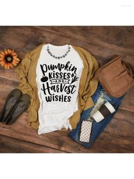 T-shirts de femmes bisous de citrouille et de récolte souhaits des femmes Halloween de grève de graphisme