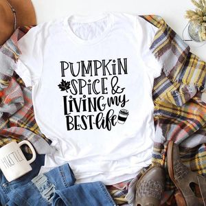 T-shirts de femmes citrouille épices vivant ma vie t-shirt drôle d'automne dictons tshirt vêtements automne femme manche courte de Thanksgiving t-shirt