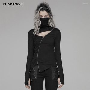 T-shirts femme PUNK RAVE col roulé foncé T-shirt à fermeture éclair irrégulière Streetwear femme personnalité col haut femmes t-shirts hauts