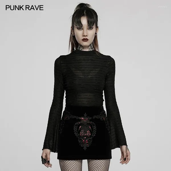 Camisetas de mujer PUNK RAVE gótico diario raya asimétrica dobladillo camiseta personalidad Sexy negro Tops Primavera/otoño ropa de mujer